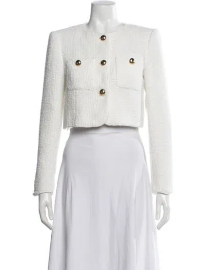 Pre-owned Cinq À Sept Tweed Pattern Jacket In White
