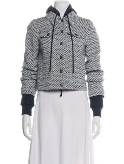 Pre-owned Cinq À Sept Tweed Pattern Jacket In White