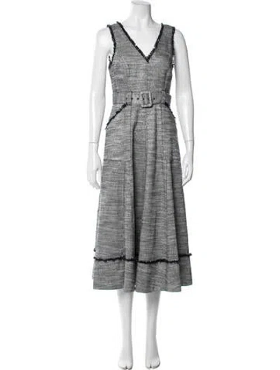Pre-owned Cinq À Sept Tweed Pattern Midi Length Dress W/ Tags In White