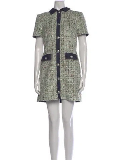 Pre-owned Cinq À Sept Tweed Pattern Mini Dress In Green