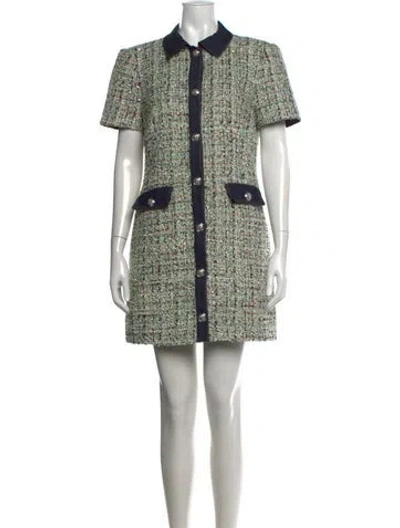 Pre-owned Cinq À Sept Tweed Pattern Mini Dress In Green