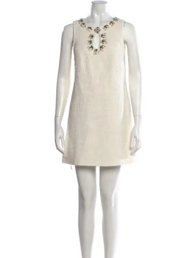Pre-owned Cinq À Sept Tweed Pattern Mini Dress In Neutral