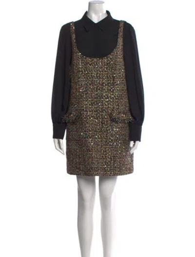 Pre-owned Cinq À Sept Tweed Pattern Mini Dress In Neutral