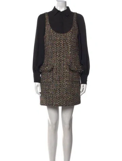 Pre-owned Cinq À Sept Tweed Pattern Mini Dress In Neutrals