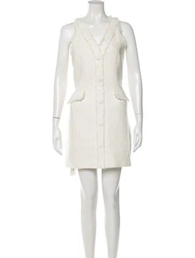 Pre-owned Cinq À Sept Tweed Pattern Mini Dress W/ Tags In White
