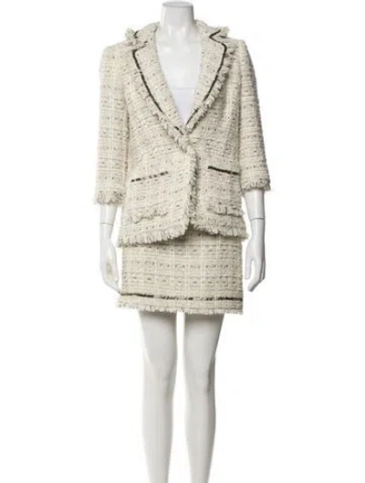 Pre-owned Cinq À Sept Tweed Pattern Raw-edge Trim Skirt Set In Neutral