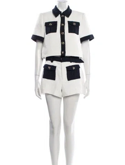 Pre-owned Cinq À Sept Tweed Pattern Short Set In White