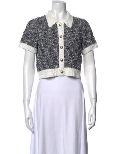 Pre-owned Cinq À Sept Tweed Pattern Sweater In White