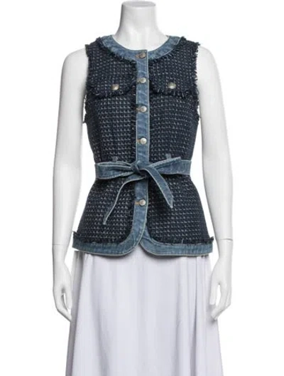 Pre-owned Cinq À Sept Tweed Pattern Vest In Blue/white