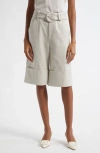 Cinq À Sept Vassi Belted Linen & Cotton Cuffed Shorts In Plaster