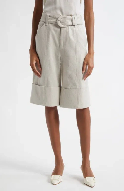 Cinq À Sept Vassi Belted Linen & Cotton Cuffed Shorts In Plaster