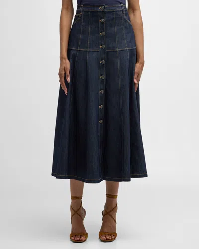 Cinq À Sept Veena Denim Midi Skirt In Indigo