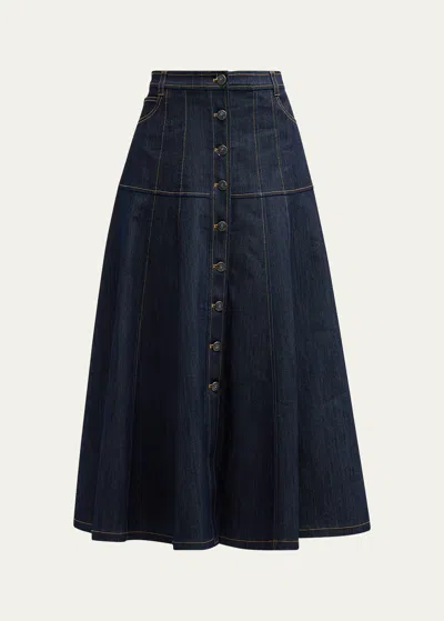 CINQ À SEPT VEENA DENIM MIDI SKIRT
