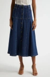 Cinq À Sept Veena Denim Midi Skirt In Oceane