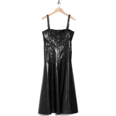 Cinq À Sept Veena Faux Leather Fit & Flare Midi Dress In Black