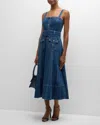 Cinq À Sept Vega Sleeveless Belted Denim Midi Dress In Medium Wash