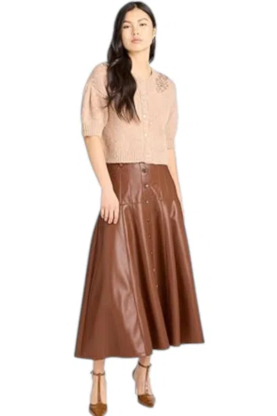 Cinq À Sept Vegan Leather Veena Midi Skirt In Dark Sepia In Brown