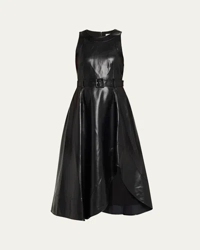 Cinq À Sept Vegan Leather Zelda Midi Dress In Black