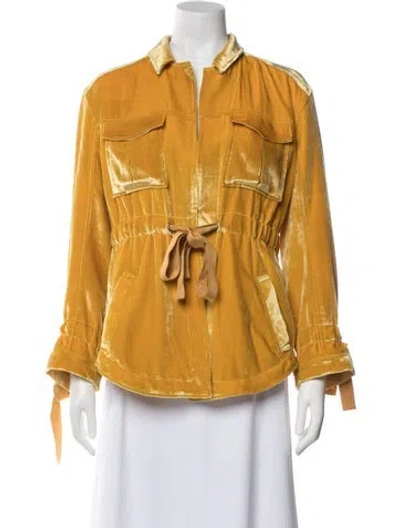 Pre-owned Cinq À Sept Velvet Utility Jacket In Yellow