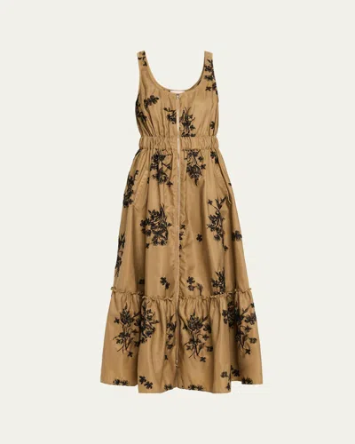 Cinq À Sept Vernetta Wildflower Whimsy Midi Dress In Nude