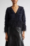 Cinq À Sept Vida Feather Cardigan In Navy