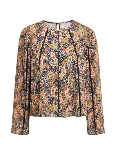 Cinq À Sept Virelia Paisley-print Lace-trim Blouse In Brown