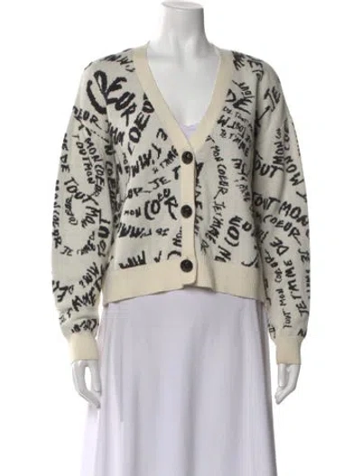 Pre-owned Cinq À Sept Virgin Wool Graphic Print Sweater In White