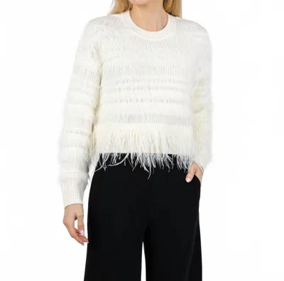 Cinq À Sept Vivi Feather Trim Wool Blend Sweater In White