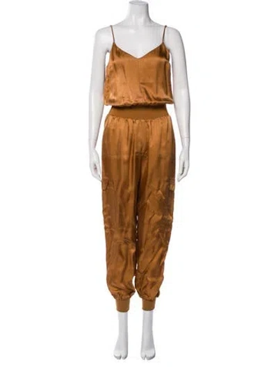 Pre-owned Cinq À Sept V-neck Jumpsuit In Brown