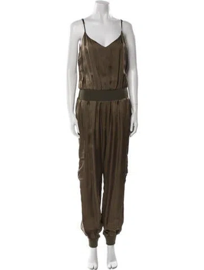 Pre-owned Cinq À Sept V-neck Jumpsuit In Green