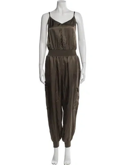 Pre-owned Cinq À Sept V-neck Jumpsuit In Green
