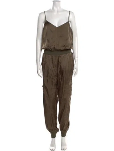 Pre-owned Cinq À Sept V-neck Jumpsuit In Green
