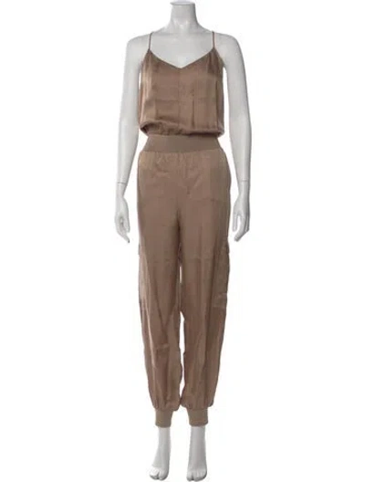 Pre-owned Cinq À Sept V-neck Jumpsuit In Neutral