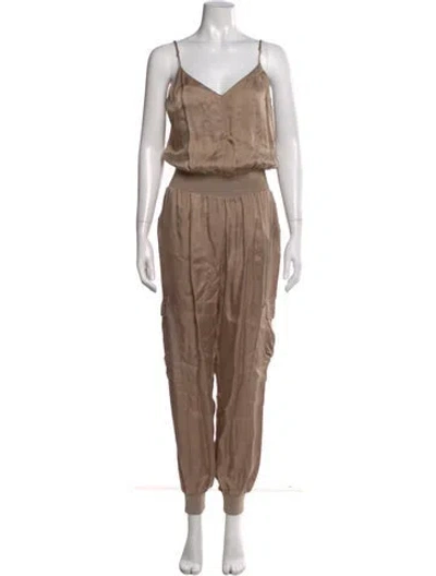 Pre-owned Cinq À Sept V-neck Jumpsuit In Neutral