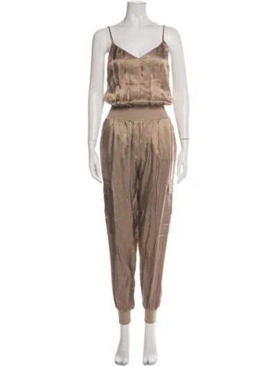 Pre-owned Cinq À Sept V-neck Jumpsuit In Neutral