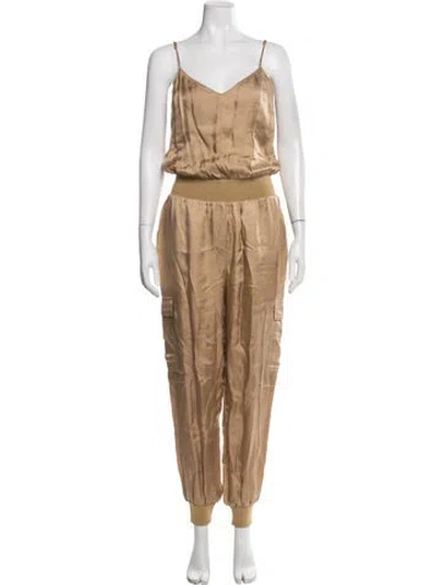 Pre-owned Cinq À Sept V-neck Jumpsuit In Neutrals