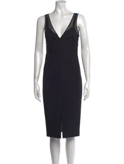 Pre-owned Cinq À Sept V-neck Knee-length Dress In Black