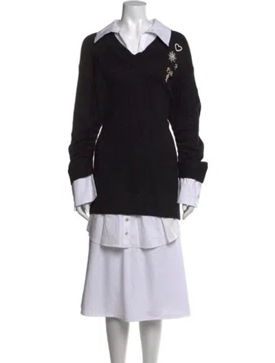 Pre-owned Cinq À Sept V-neck Knee-length Dress In Black