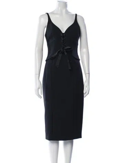 Pre-owned Cinq À Sept V-neck Knee-length Dress In Blue