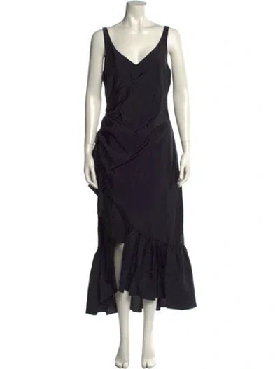 Pre-owned Cinq À Sept V-neck Long Dress In Black