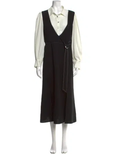 Pre-owned Cinq À Sept V-neck Long Dress In Black