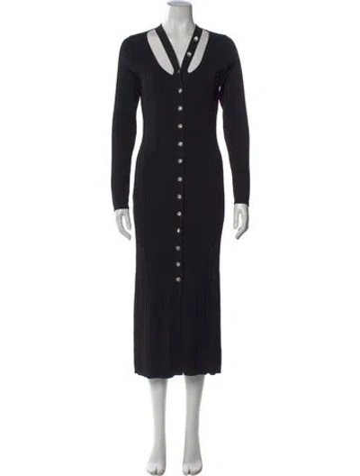 Pre-owned Cinq À Sept V-neck Long Dress In Black