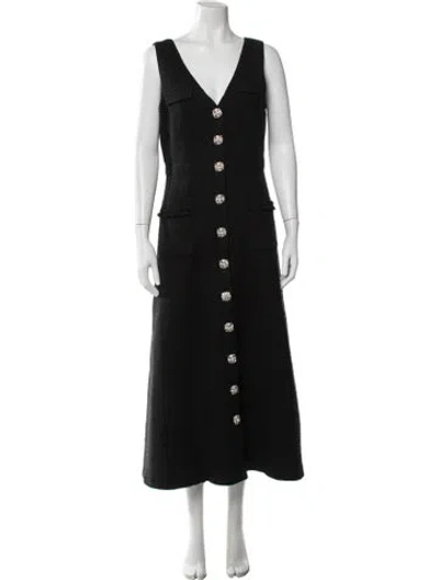 Pre-owned Cinq À Sept V-neck Long Dress In Black