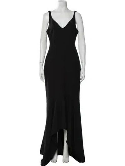 Pre-owned Cinq À Sept V-neck Long Dress In Black