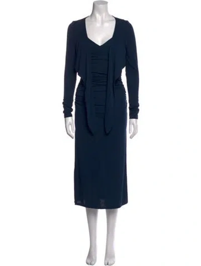 Pre-owned Cinq À Sept V-neck Long Dress In Blue