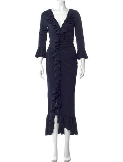 Pre-owned Cinq À Sept V-neck Long Dress In Blue