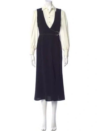 Pre-owned Cinq À Sept V-neck Long Dress In Blue