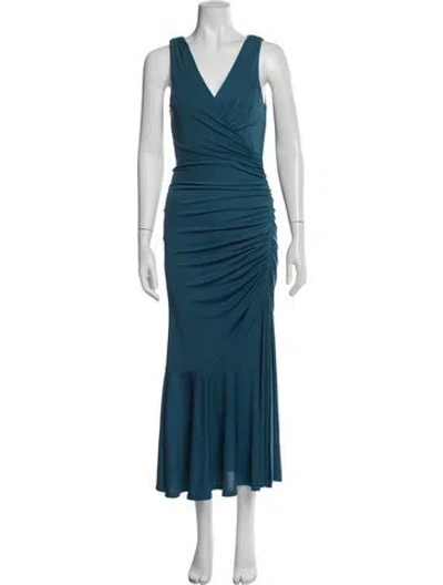 Pre-owned Cinq À Sept V-neck Long Dress In Blue