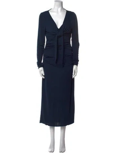 Pre-owned Cinq À Sept V-neck Long Dress In Blue