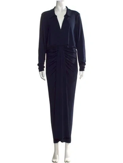 Pre-owned Cinq À Sept V-neck Long Dress In Blue